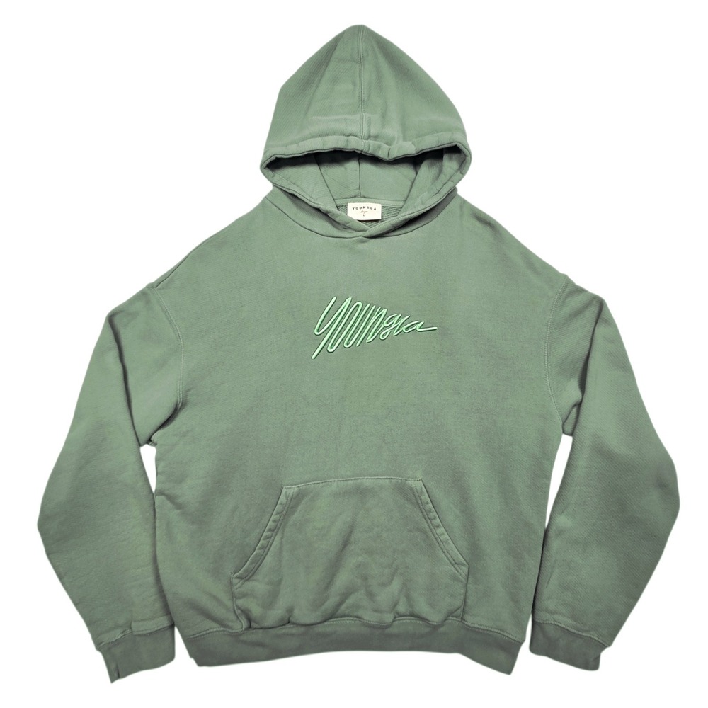 YoungLA Wavy Hoodie Mens L Green Baggy Embroidered Logo Pullover Sweatshirt